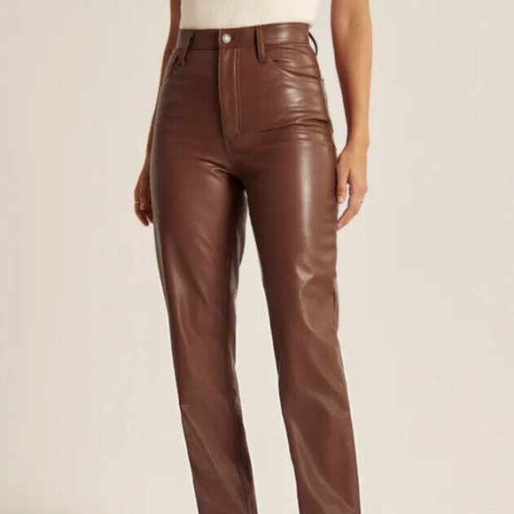 Abercrombie & Fitch Pants - ABERCROMBIE  ULTRA HIGH RISE 90S VEGAN LEATHER PANTS